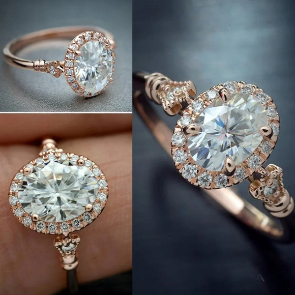 Dazzling Gemstone Beautiful Rose Gold Oval Ring for Women, VIP042 - Picture 6 of 9